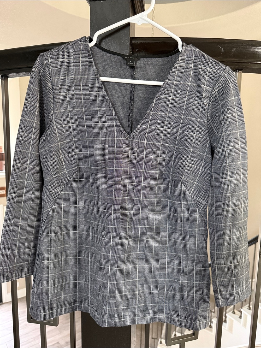 Vince Gray Plaid V-Neck Top